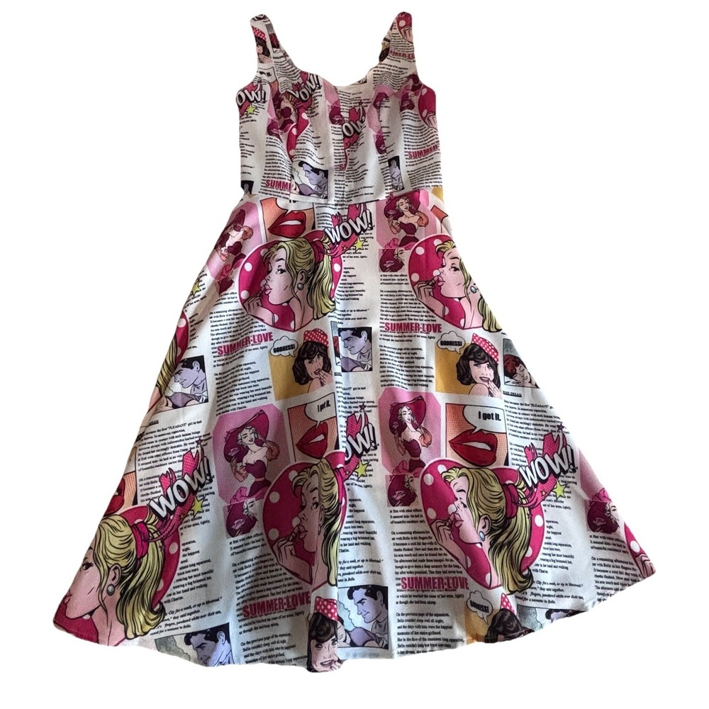 Pop Art Comic Book‎ Print Dress XS 1950s Retro Fit & Flare Rockabilly Pinup